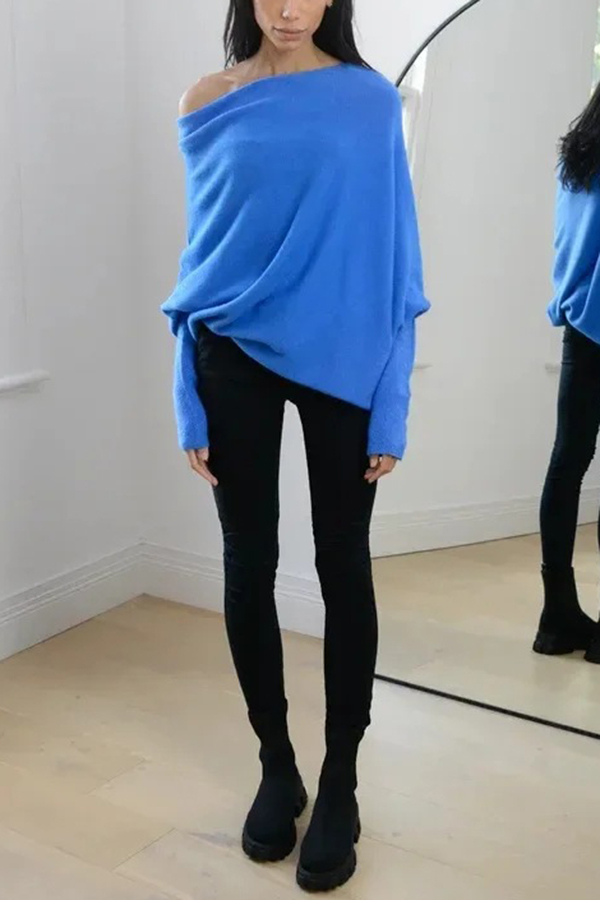 Solid Color Round Neck Long Sleeve Loose Knitted Sweater-consonak