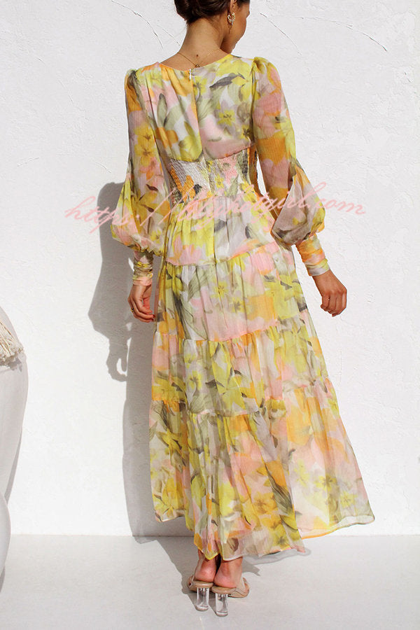 Olena Abstract Floral Balloon Sleeves Maxi Dress-consonak