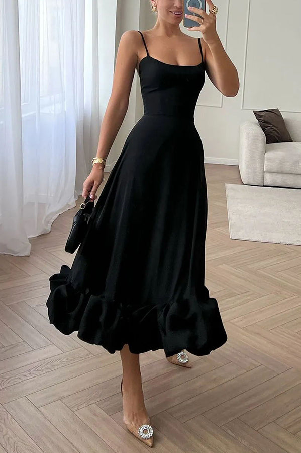 Midnight Girl Flounce Bustier Banquet Party Midi Dress-consonak