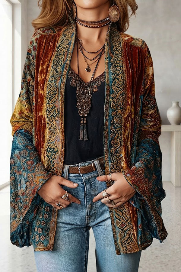 Essential Mosaic Velvet Open-Front Jacket-Consonak