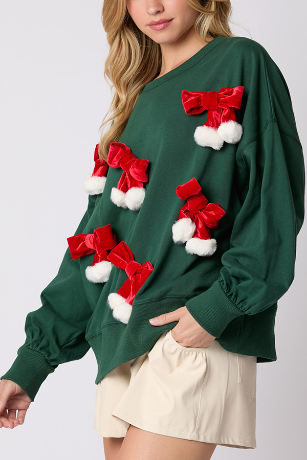 Christmas Bow Embellished Casual Long-sleeved Sweatshirt-consonak