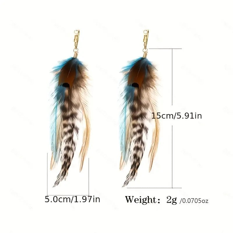 Boho Vintage Colorful Feather Tassel Dangle Drop Earrings | Consonak