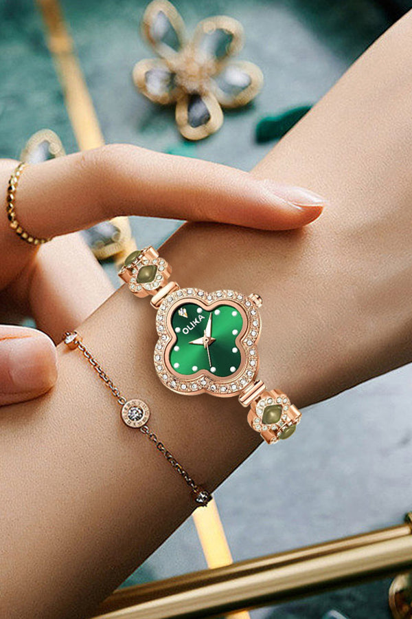 Fashion Four Leaf Clover Chalcedony Jewelry Quartz Watch | Consonak