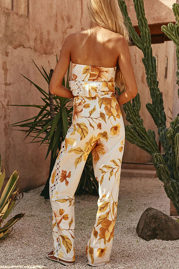 Lorde Linen Blend Floral Print Cutout Trim A-line Tank and High Rise Pocket Wide Leg Pants Set-consonak