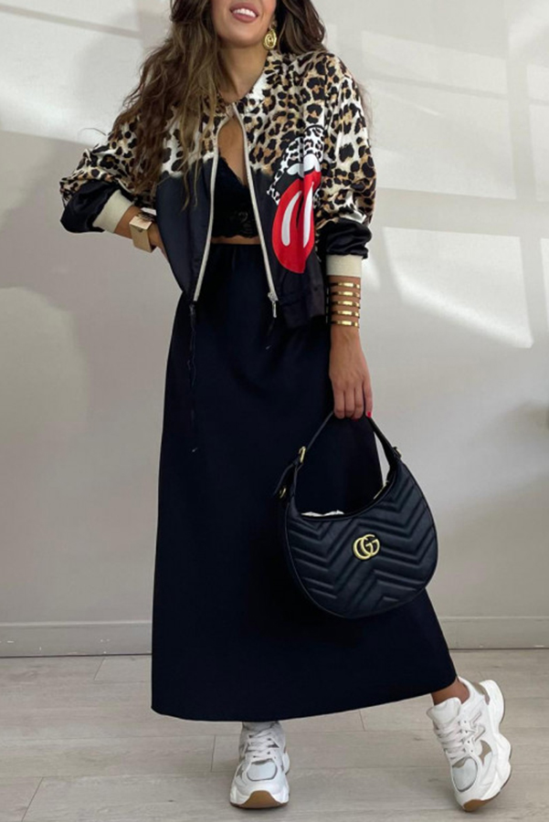 Shiloh Leopard Unique Print Zipper Drawstring Hem Bomber Jacket-consonak