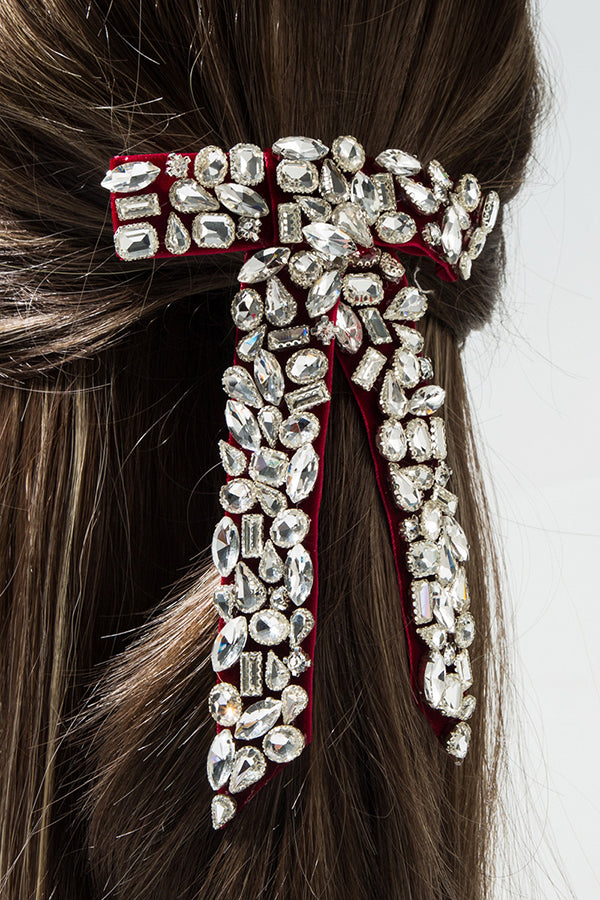 Luxurious Diamond-filled Velvet Bow Spring Clip Headdress-consonak