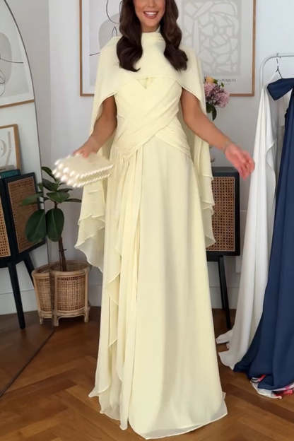 Spring Enchantment Chiffon Crinkle Cross Front Drape Scarf Maxi Dress