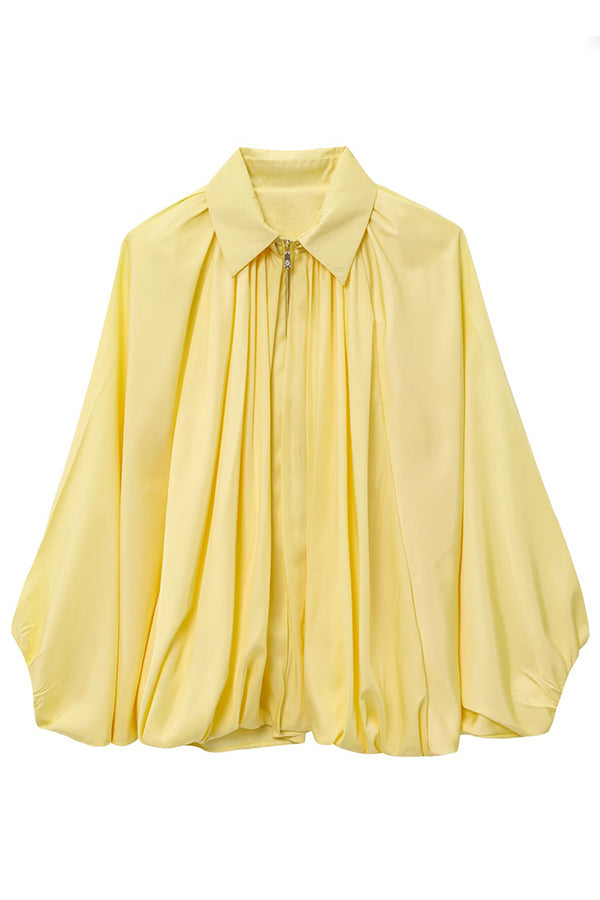 Fashion Lapel Loose Puff Long Sleeve Casual Zipper Jacket-consonak