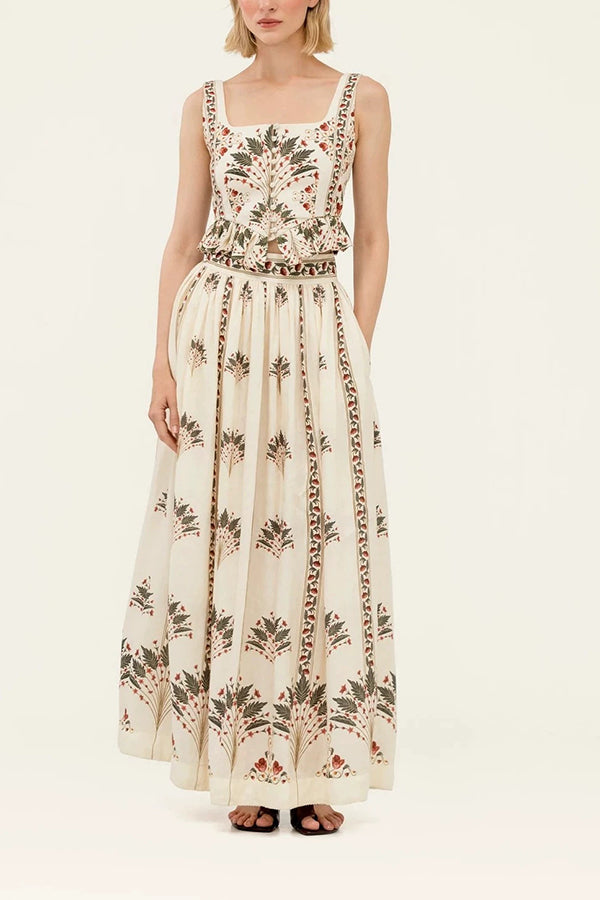 Palmilla Botanical Peplum Linen Matching Set-Consonak