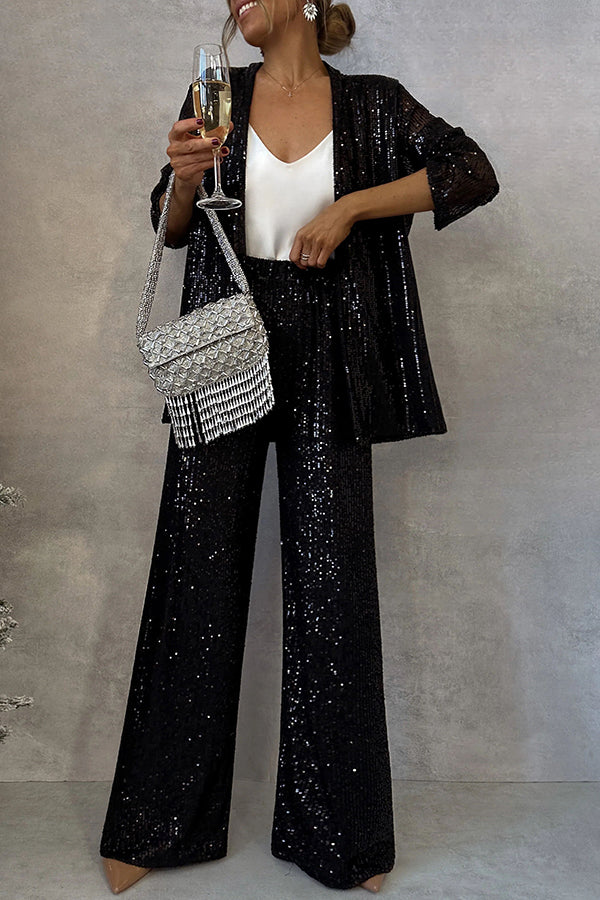Party Scene Sequin Open Front Long Sleeve Drape Coat | Consonak