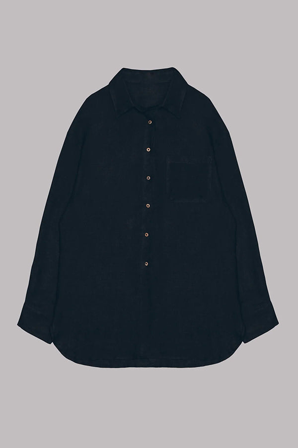 Go To The Beach Linen Blend Pocketed Long Sleeve Oversized Shirt | Consonak