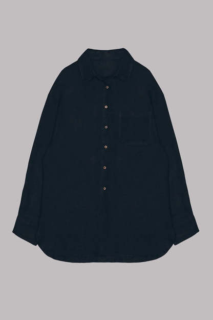 Go To The Beach Linen Blend Pocketed Long Sleeve Oversized Shirt-consonak