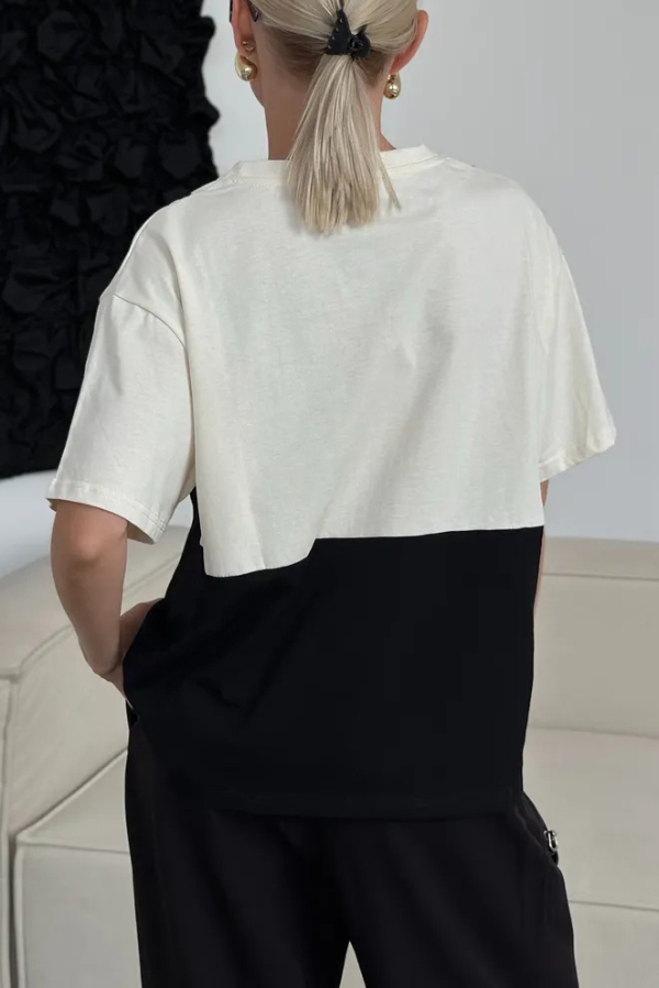 Fashionable Lace Patchwork Loose-fitting Round Neck Short-sleeved T-shirt