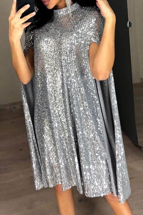 Wine Me and Dine Me Sequins Cape Dress-consonak