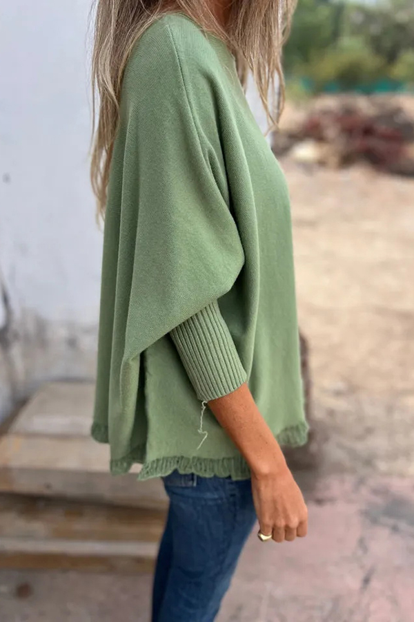 Solid Color Loose Long Sleeve Lace Knitted Sweater-consonak