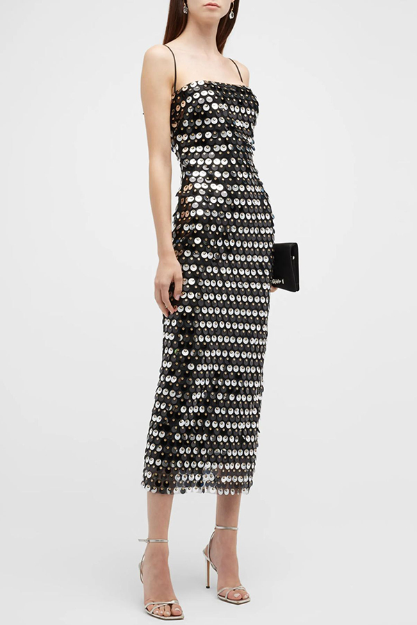 Sexy Sequined Halter-neck Backless Slim Fit Slit Midi Dress-consonak