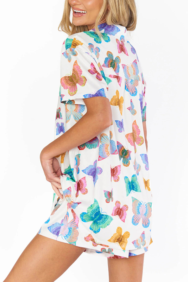 Summer Adventures Unique Print Pocket Loose Shirt and Elastic Waist Shorts PJ / Vacay Set-consonak