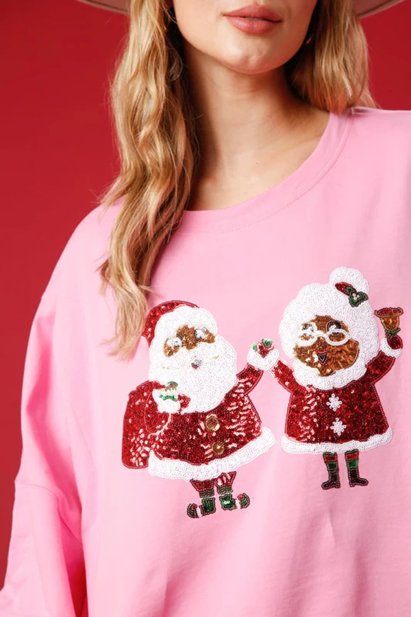 Christmas Santa Sequined Casual Loose Long Sleeve Sweatshirt-consonak