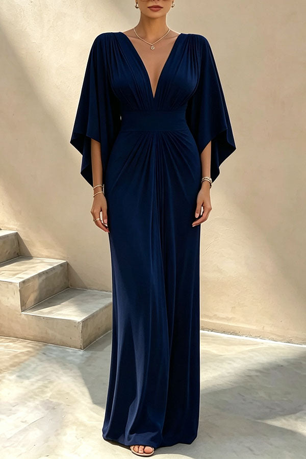 Aurelia Plunging V-Neck Draped Maxi Dress-Consonak