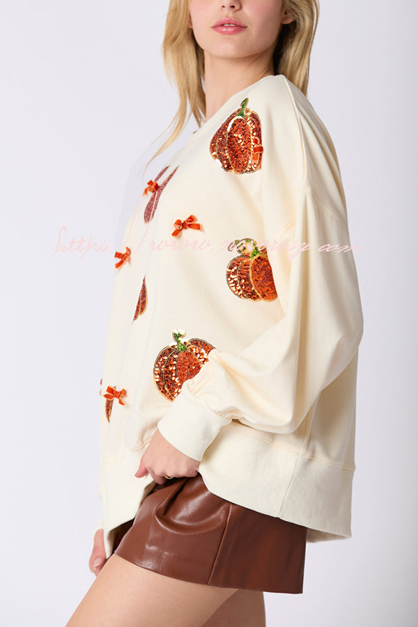 Halloween Colorful Pumpkin Embroidered Loose Casual Sweatshirt-consonak
