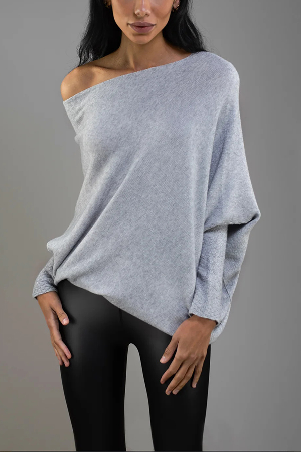 Solid Color Round Neck Long Sleeve Loose Knitted Sweater-consonak