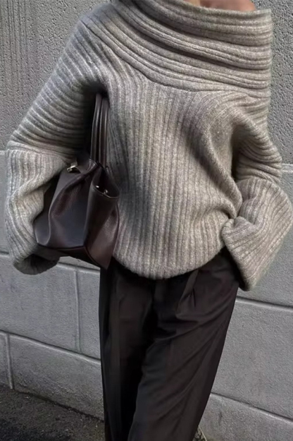Fashionable Irregular Collar Loose Casual Knitted Sweater-consonak