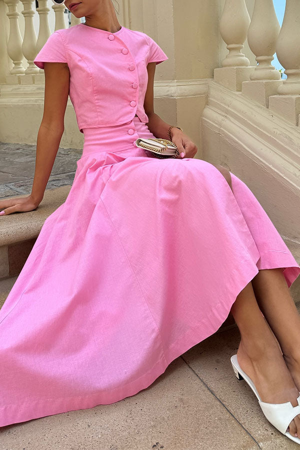 Sofia Button-Front Midi Skirt Set-Consonak