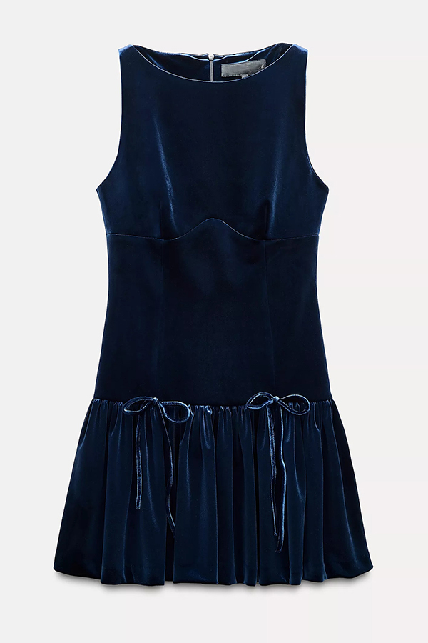 Solid Velvet Bow Embellished Sleeveless Mini Dress-consonak