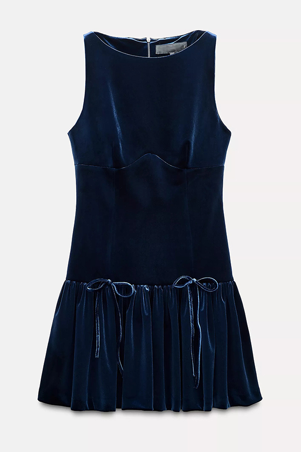 Solid Velvet Bow Embellished Sleeveless Mini Dress-consonak