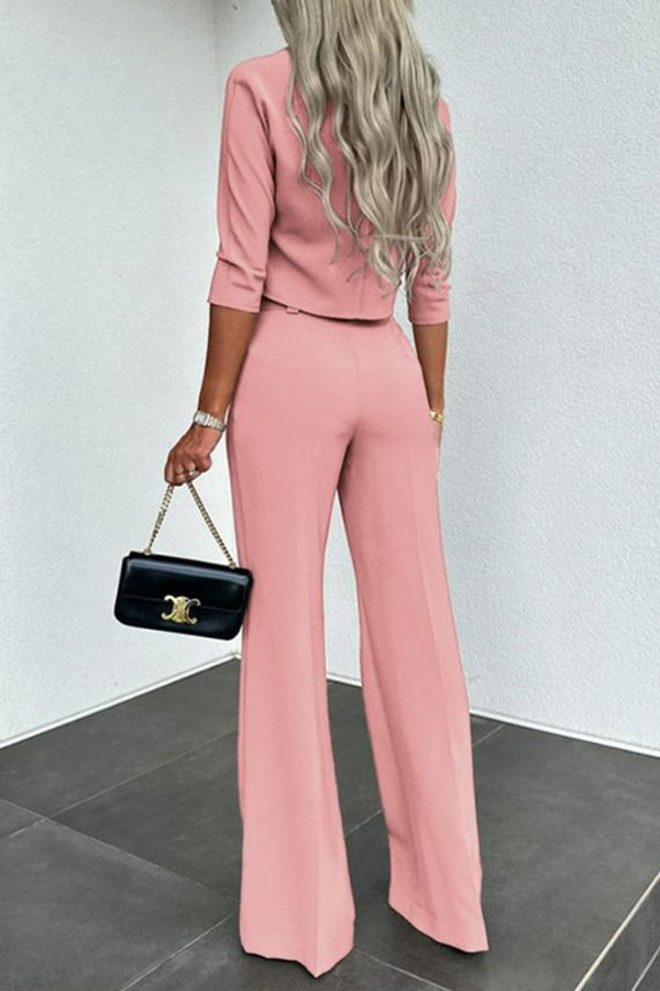 Luisa High Neck Half Sleeve Crop Top and High Rise Pocketed Flare Pants Set | Consonak
