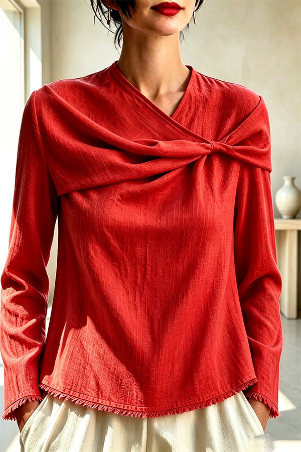 Draped Twist-Front Textured Blouse-Consonak