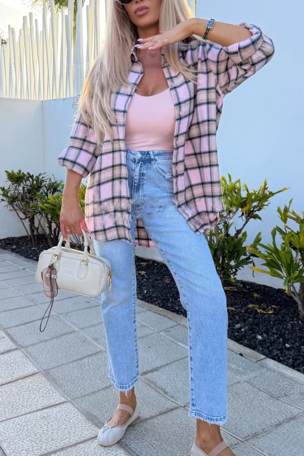 Love of Mine Plaid Print Long Sleeve Oversized Blouse-consonak