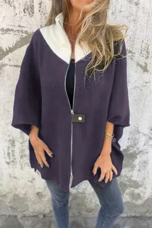 Fashionable Casual Stand Collar Zippered Loose Jacket-consonak