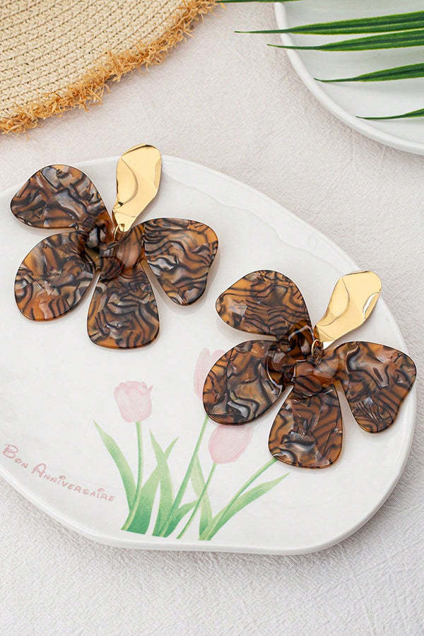 Vintage Acrylic Leopard Petal Earrings-consonak