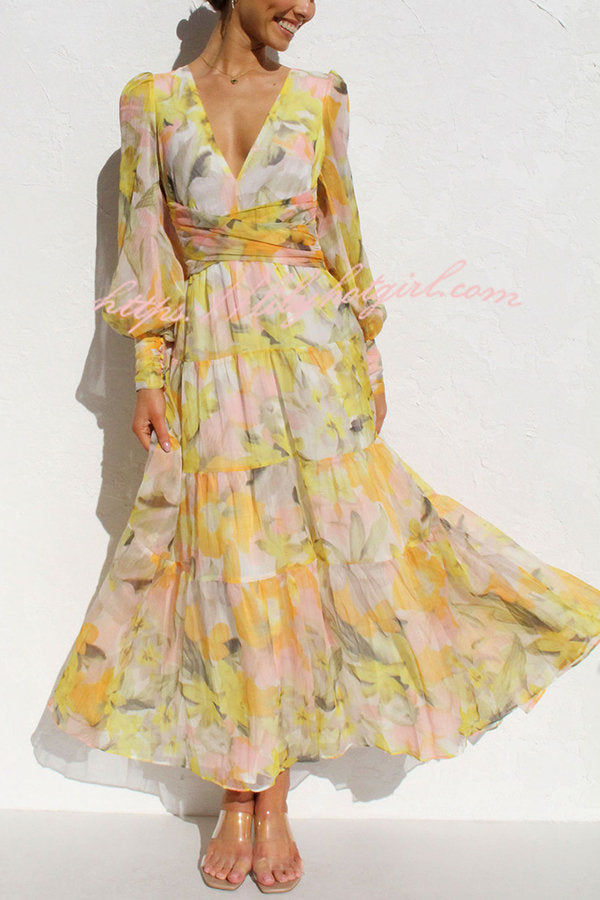 Olena Abstract Floral Balloon Sleeves Maxi Dress-consonak