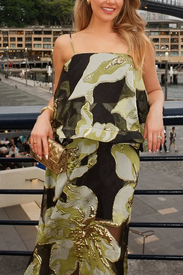 Effortlessly Romantic Floral Print Tiered Slip Square Neck A-line Maxi Dress