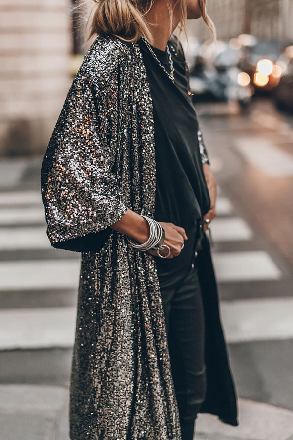 Disco Glamour Sequin Bell Sleeve Kimono-consonak