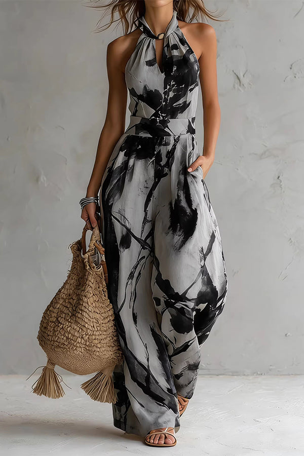 Cobalt Muse Halter Wide-Leg Jumpsuit-Consonak
