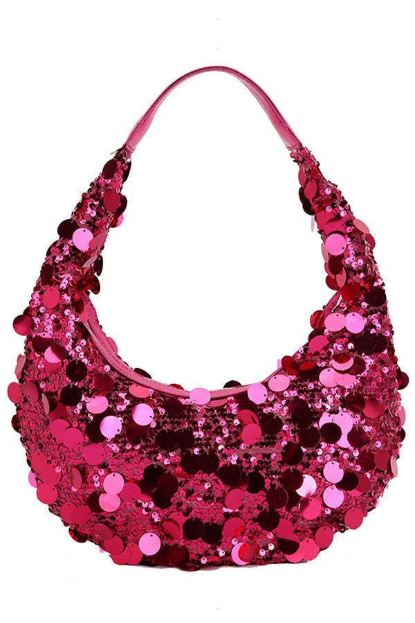 Large Sequin Embellished Zipper Shoulder Bag-consonak
