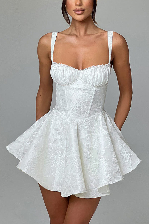 Jacquard Fabric Halter Back Elegant Bow Slim Fit Mini Dress-consonak