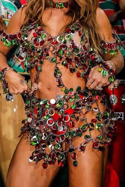 Colorful Sequined Rhinestone Top and Skirt Sets-consonak