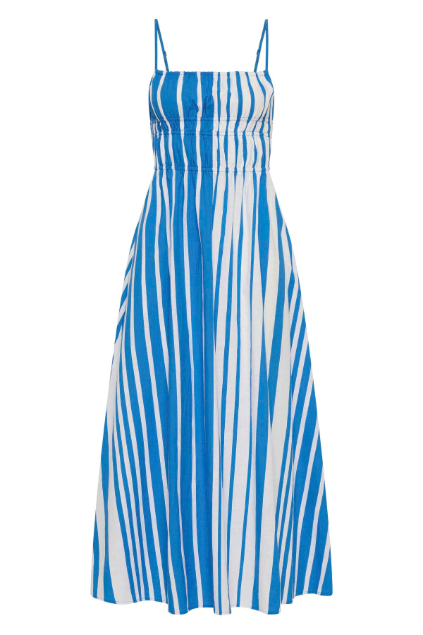 Striped Print Camisole Pleated Holiday Midi Dress-consonak