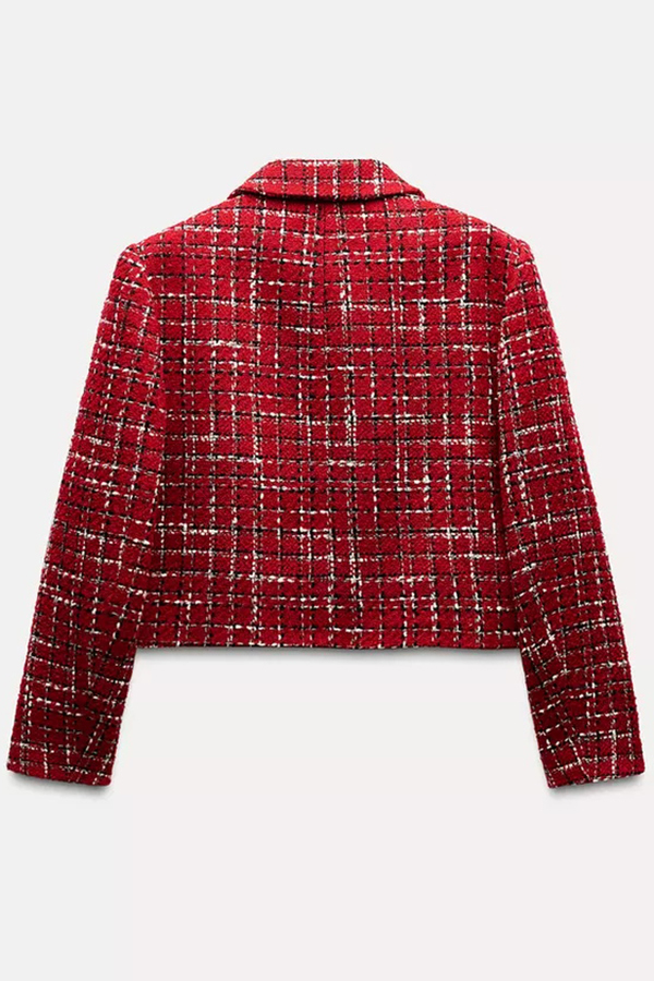 Tweed Plaid Textured Long-sleeved Casual Pocket Jacket-consonak