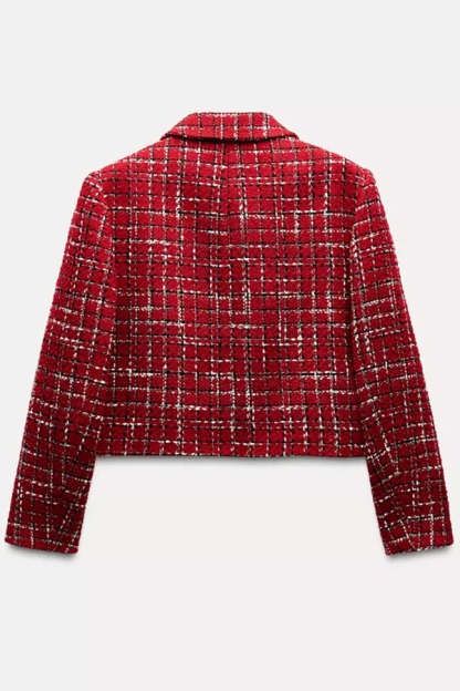 Tweed Plaid Textured Long-sleeved Casual Pocket Jacket-consonak