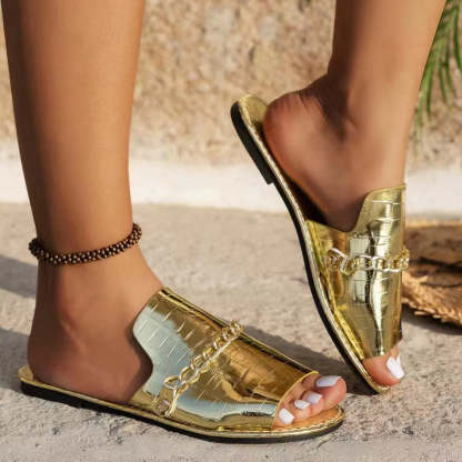 Casual Flat Beach Sandals with Chain Accessories-consonak
