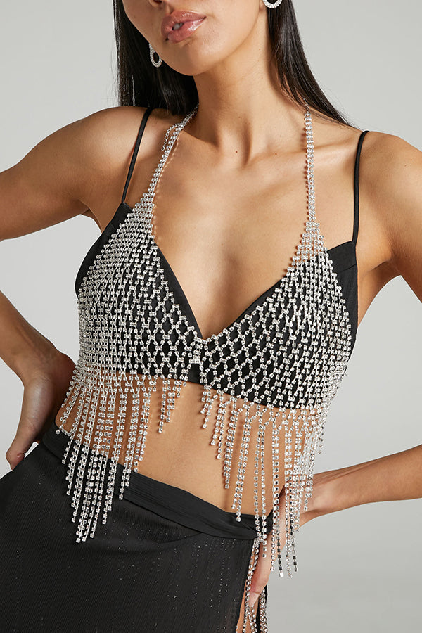 Sexy Rhinestone Tassel Mesh Body Chain | Consonak