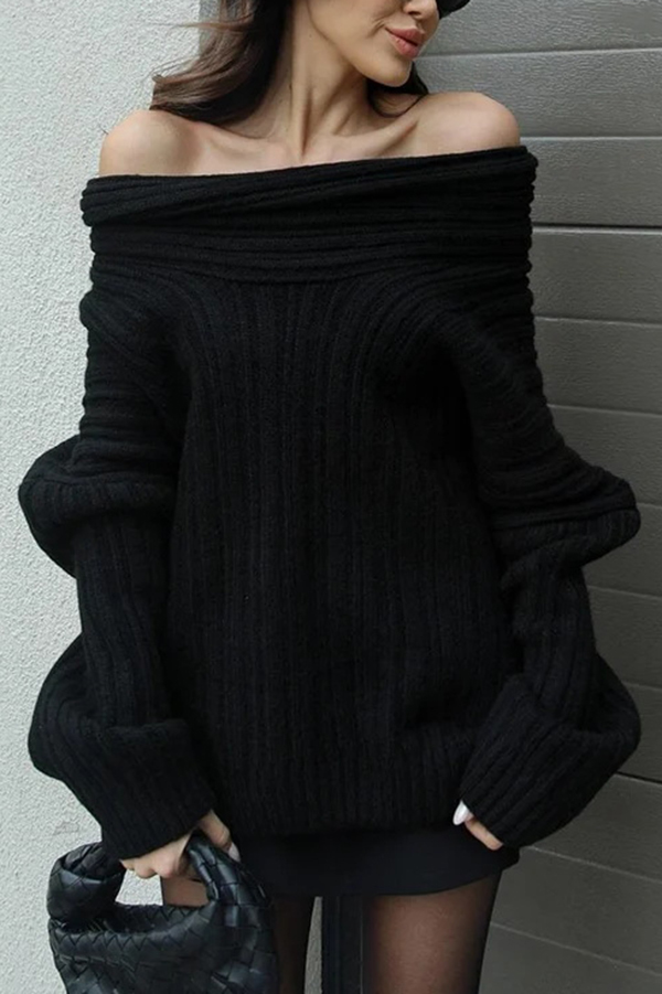Fashionable Irregular Collar Loose Casual Knitted Sweater-consonak
