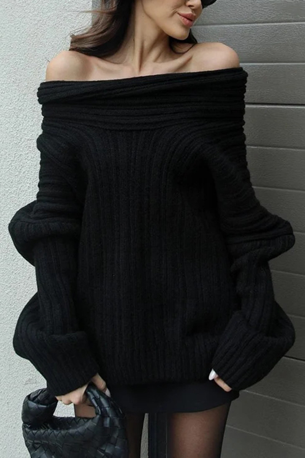 Fashionable Irregular Collar Loose Casual Knitted Sweater-consonak