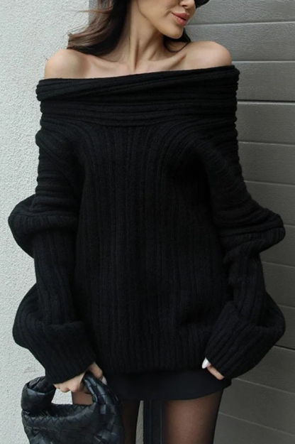 Fashionable Irregular Collar Loose Casual Knitted Sweater-consonak