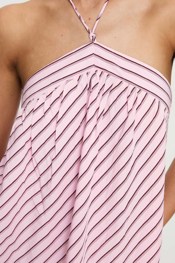 Striped Print Sleeveless Halter Neck Loose Vacation Mini Dress